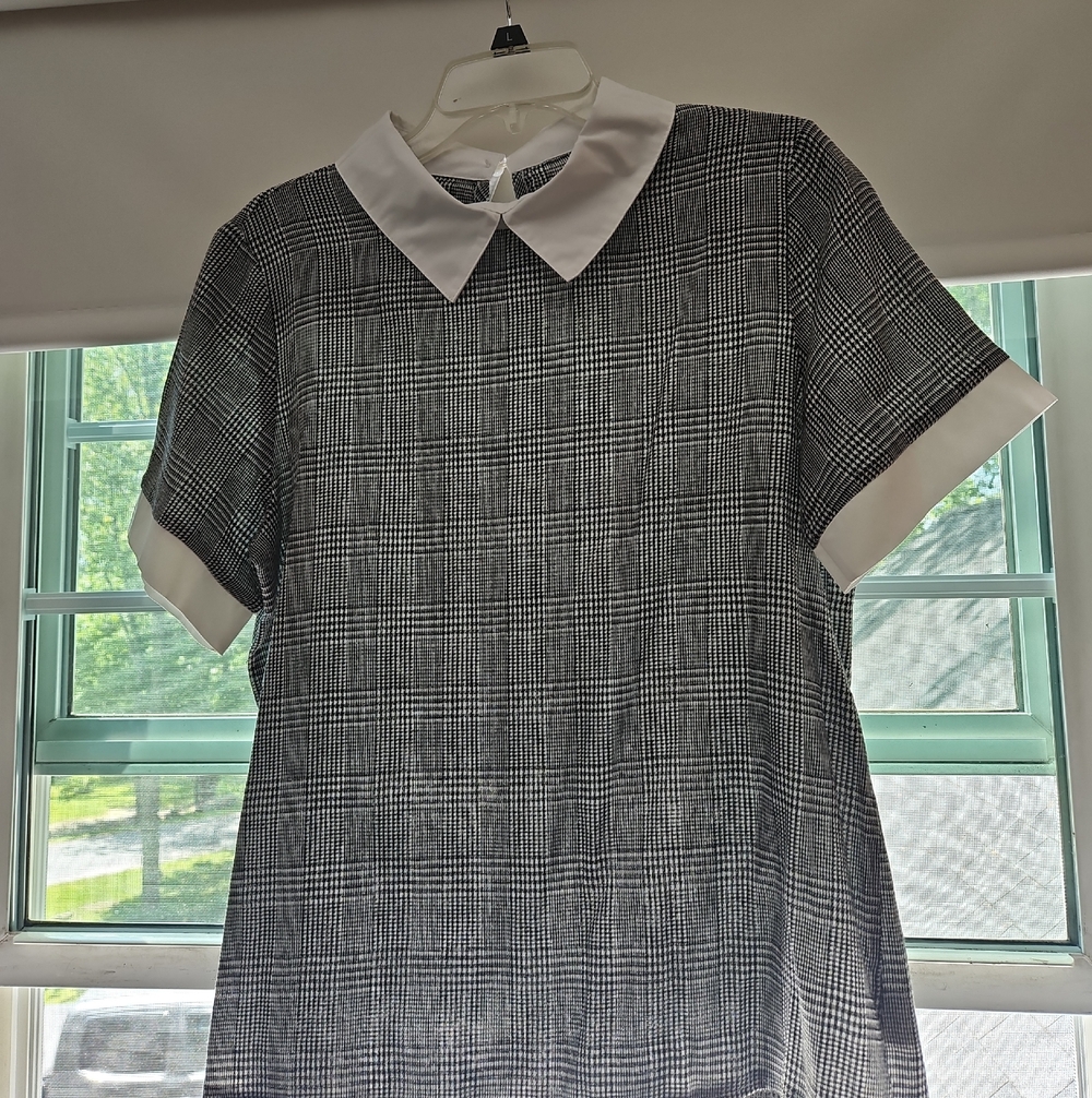 Black and White Plaid Dress with White Collar